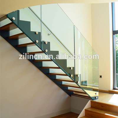 New design Indoor modern L-shaped metal straight staircase with wooden steps